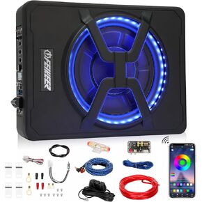 Upgrade 10" 800W Under Seat Car Subwoofer, Blue-tooth Subwoofer For Car With Multicolored LED Ambient Light, Portable Car Audio Save Car Interior Space And Easy To Install On Your Every Car Or Truck.