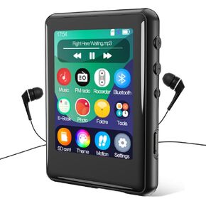 MP3 Player with Bluetooth 5.3,Tokemisc 16GB Full Touchscreen Kids Portable Music Device with Speaker,FM Radio,E-Book,Built-in Micro SD Card Slot,Earphones Included,Max 256GB Expand