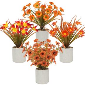 Uieke 4PCS Fall Tabletop Decor Fall Fake Potted Plants Autumn Mini Small Artificial Potted Plants for Fall Harvest Wedding Table Centerpiece Farmhouse Home Office Shelf Thanksgiving Decor