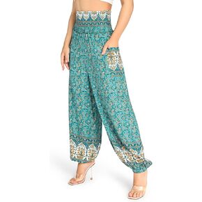 Women Elastic Waist Harem Hippie Boho Pants Loose Fit Yoga Beach Casual Wide Leg Pants