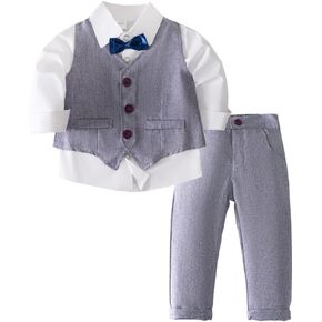 Dressy Daisy Baby Toddler Boy Formal Vest Suit Set Gentleman Wedding Outfits with Bow Tie, Gray