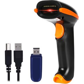 WoneNice Barcode Scanner Wireless 2-in-1 (2.4Ghz Wireless+USB 2.0 Wired) Handheld Bar Code Scanner Reader with USB Receiver for Store, Supermarket, Warehouse