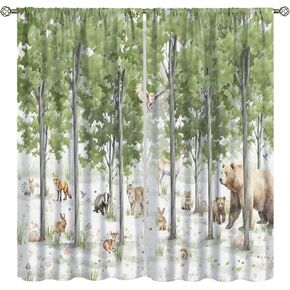 Kid Forest Animal Curtains, Woodland Animal Fox Elk Bear Watercolor Print Curtains for Nursery Bedroom Living Room, Rustic Safari Wild Animal Blackout Window Drapes Set 2 Panels,42x45 Inches, Style-6