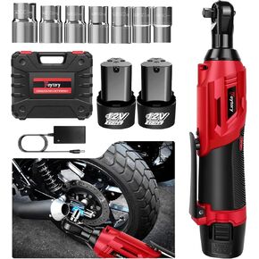 Cordless Electric Ratchet Wrench Set, 3/8" Ratchet Wrench, 12V Power Ratchet Driver with Fast Charger and 300 RPM Speed, 7 Sockets Cordless Ratchet Set with 2*1500 mAh Batteries for Table, Bike, DIY