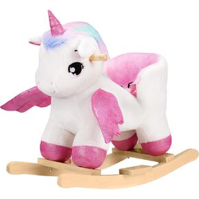 حصان هزاز للأطفال من Rengue Unicorn، حصان هزاز للأطفال الصغار باللون الوردي مع حزام أمان للمقعد بقاعدة خشبية لمدة من 6 أشهر إلى 3 سنوات in Kuwait