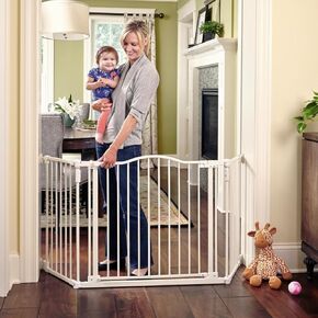 Toddleroo by North States 72" wide Deluxe Décor Baby Gate: Sturdy safety gate with one hand operation. Extra wide baby gate. Hardware Mount. Fits 38.3 - 72" Wide. (30" Tall, Warm White)