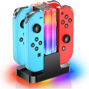 Switch Controller Charger Dock Compatible with Nintendo Switch for Joycons & OLED Model with 6 RGB Light Mode, Switch Charging Station for Wii Interactive Gaming Figures with Type-C Cable