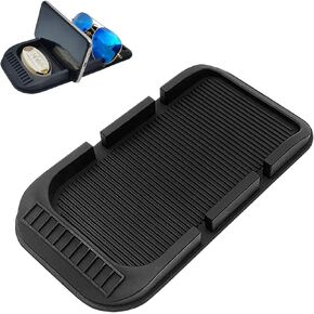Car Dashboard Anti-Slip Mat Cell Phone Holder, Double-Groove Sticky Gripping Gel Pad with Number Plate, Multifunctional Car Dashboard Sticky Pad Mat for Navigation Cell Phone Sunglass Keys (Red)