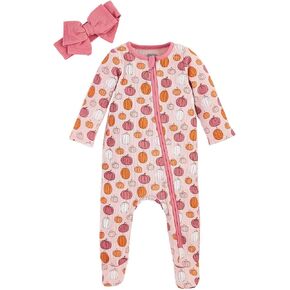 Mud Pie Girl Pumpkin Baby Sleeper and Headband Set