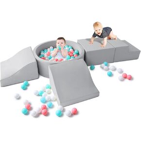 Foam Climbing Blocks for Toddler: with 4-Piece PU Leather Climbing Toys and a Ball Pit - Foam Ball Pit for Toddlers - Climbing Toys Indoor for Kids Crawling, Sliding and Playing, without Balls