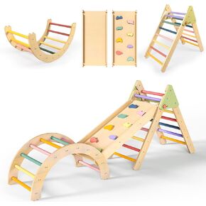 Pikler Triangle Set, Toddler Climbing Toys Indoor Playground, Wooden Montessori Climbing Toys for Toddlers 1-3 Inside