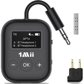 Airplane Bluetooth 5.3 Transmitter for All Headphones - Bluetooth Adapter for TV - Dual Connection - aptX Low Latency - Flying Travel,Long Flight Essentials - Wireless Audio Aux for MP3,Game,PC-Black