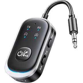 2 in 1 Bluetooth Transmitter Receiver, Wireless Bluetooth 5.3 Adapter - Dual Pairs for AirPods, All Headphones, Use with 3.5mm Aux Audio Jack on Airplane, Home/Car Stereo, Gym, iPad/Tablets