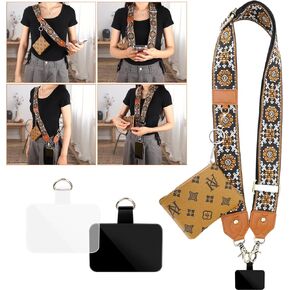 Phone Strap with Zippered Pouch, Clip and Go Strap for Phone with Wallet Crossbody, Multifunction Phone Lanyard Crossbody, Suitable for iPhone Samsung or Replacement Crossbody Bags Brown