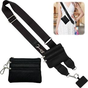 Clip and Go Phone with Zipper Pouch - Stylish Adjustable Chain Lanyard Crossbody Phone Strap,Clip N Go Phone Strap with Wallet,Clip and Go Strap for Phone with Wallet Crossbody(Black)
