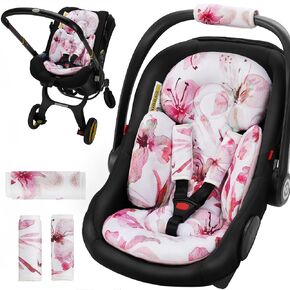 Infant Car Seat Insert Head and Body Support, Reversible Newborn Insert for Carseat, Baby Car Seat Cushion, 3 Strap Pads Included, Fits for Stroller, Baby Swing, Bassinets - Pink Floral