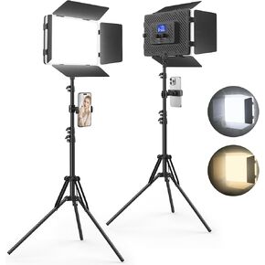 2 Pack Led Video Light Panel Lighting Kit with Barn Doors, 8000mAh Rechargeable Camera Light, 2500K-8500K Photo Light for Outdoor Indoor Photography Live Streaming Zoom Calls Video Recording