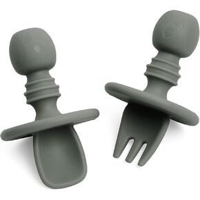 Harley Utensils Baby Silicone Fork and Spoon Set (Olive)