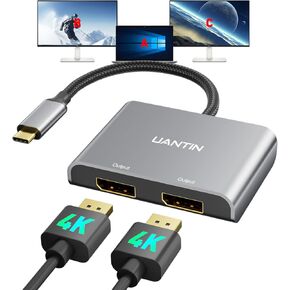 USB C to Dual DisplayPort Splitter Extended Display for Windows | 4K@60Hz Type C 3.1 to DP 1.2 for Dual Monitor Converter MST USBC Display Port Hub for XPS 13/15, Lenovo, Chromebook, HP etc