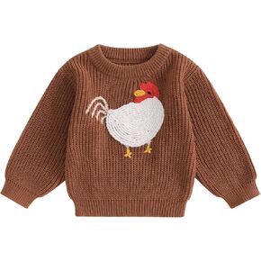 Toddler Baby Girl Boy Knit Sweater Rooster Embroidery Western Country Sweatshirt Oversized Tops Fall Winter Clothes