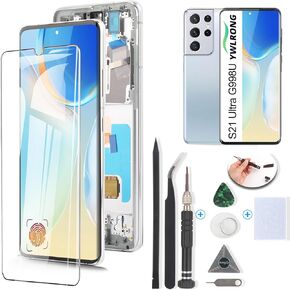 OLED for Samsung Galaxy S21 Ultra 5G Screen Replacement for Samsung S21 Ultra G998U LCD Display Touch Screen Digitizer Assembly Replacement with Tools (Support Fingerprint, Silver Frame)