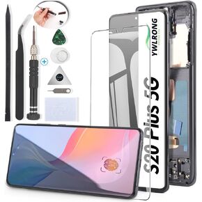 OLED Screen for Samsung Galaxy S20 Plus 5G G986 Screen Replacement for Samsung Galaxy S20 Plus G985 LCD Display Touch Screen Digitizer Assembly Replacement with Tools（with Fingerprint, Black Frame）