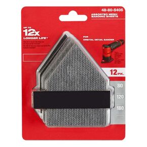 Fits Milwaukee 48-80-5405 80/120/180 Grit Sheets for M12 Orbital Sander,Sandpaper,Sander,Detail Sander,Detail Sanding,Sander Paper - 12 PK