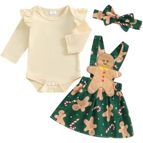 FIOMVA My First Christmas Baby Girl Outfit Newborn Romper Skirts Set Fall Winter Infant Christmas Dress Overall Clothes