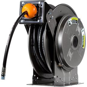 Hannay Reels N716-19-20-10.5J Series N700 Spring Retractable Air Water Oil Hose Reel, 3/8" x 50' (5000 PSI) FLEXTRAL PX-250 Hose + HS-35 Stop Installed, Heavy Gauge Steel Graphite Paint, Made in USA