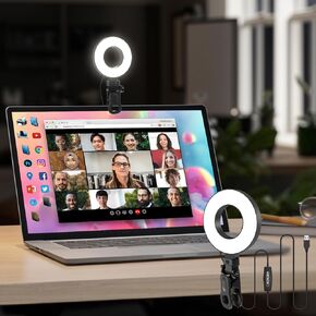 Ring Light with Tripod and Clamp, [3 Color, 5 Brightness & Timer] USB Plug Clip On Lights for Laptop Working Distance Learning Zoom Call Self Broadcasting Live Streaming Video Conference Lighting
