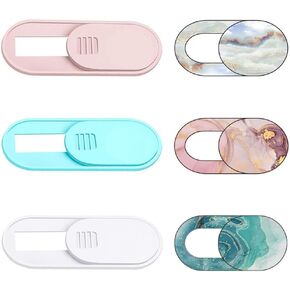 Laptop Camera Cover Slide Colorful&Marble 6 Pack, Webcam Cover Slide Phone Camera Cover, Ultra-Thin Computer Camera Cover Slide Blocker Slider Fits iPhone MacBook Laptop, Desktop, PC, Tablet