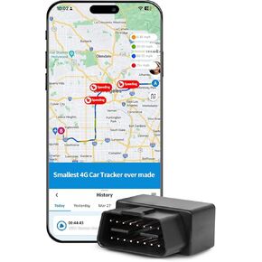 GPS Car Tracker, Smallest 4G OBD GPS, Real Time Tracking, Speed Monitor, Simple Plug in Hidden Locator, 12-Month Data History, 7-Day Free Trial, Subscription Required