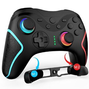 Niacop Switch pro controller, Wireless Switch Controller with 2 back buttons, 3-level TURBO burst adjustable, 4 levels of vibration adjustable, 9 Colors RGB LED；