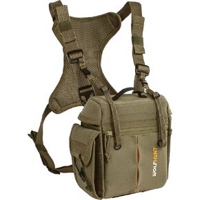 WOLFHUNT Binocular Harness Chest Pack Magnetic Closure, Bino Case with Detachable Rangefinder Pouch, Camouflage Bino Bag with Adjustable Strap for Hunting, Field Observation