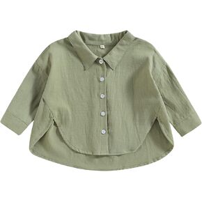 Toddler Baby Girl Boy Button Down Shirt Casual Long Sleeve Oversized Hippie Tops Irregular Hem Summer Linen Clothes