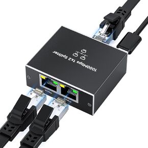 Gigabit Ethernet Splitter, gliship High-Speed 1000Mbps Network Splitter with USB Power Cable, RJ45 LAN Splitter Adapter for Cat 5/5e/6/7/8 Cable (Ethernet Spltter 1 to 2)