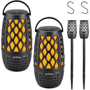 2 Pack Portable Led Flame Speakers, Waterproof Speakers with Stakes and Hooks, Synchronize Multiple Speakers, Night Lights, for Patio Porch Garden Home Backyard Decor.