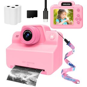 Kids Camera Instant Print Photos, Instant Print Camera for Kids Instant Camera Print Pictures Instantly, Toy Camera Instant Print Toddler Camera for Girls Boys 3 4 5 6 7 8 9 10 11 12 Years (Pink)