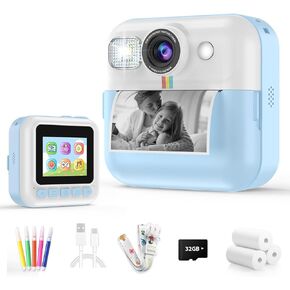 Kids Camera for Girls, 1080P Instant Print Camera, Kids Christmas Birthday Gifts girls toys, Children Digital Camera with 32GB Card, Toddler Camera Portable Toys for 3 4 5 6 7 8 9 Year Old Girl (Pink)