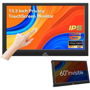 Kenowa Touchscreen Portable Monitor 13.3 Inch, IPS FHD 1080P Small HDMI Monitor Built-in Privacy Screen/Speaker/Adjustable Stand HDMI VGA External Display for Laptop PC Rasp pi PS4 Xbox