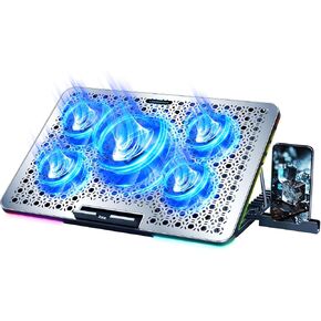 LIANGSTAR Laptop Cooling Pad, Laptop Cooler Gaming 5 Quiet Fans with Large Metal Plate for 12-17.3 Inch Fan Stable Stand, 4 Modes RGB Light, 7 Height & Adjust Speed, 2 USB Port & Phone Holder