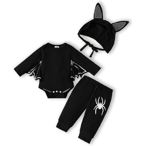 My First Halloween Newborn Baby Boy Clothes Bat Spider Romper Bodysuit+Pants+Hats 3PCS Infant Outfits Set