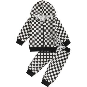 Infant Baby Boys Hooded Clothes Set Print Color Block Sweatshirt Pants Set Toddler Baby Boy Fall Winter Outfit