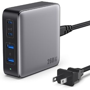 USB C Charger 260W, 4-Port Fast Charging GaN Desktop USB C Charging Station,100W USB C Laptop Charger Compatible with MacBook Pro/Air, iPad Pro,Dell XPS, iPhone 15/14,Samsung S23 All USB C Device
