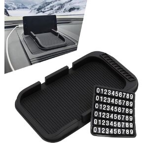 Pack-1 Car Dashboard Anti-Slip Mat, Multifunction Car Dashboard Cell Phone Holder, Double-Groove with Number Plate Auto Pad Mat, Universal for Most Cars (Black)