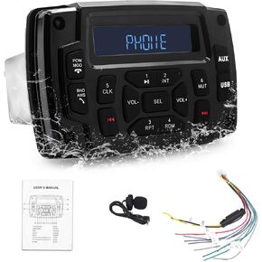 Geloo Marine Radio Receiver Waterproof Boat Stereo Radio System with AUX-in Subwoofer Pre-Amp EQ, AM/FM Radio Receiver Digital Media MP3 Player USB Input for Motorcycle Boat Golf Cart Truck
