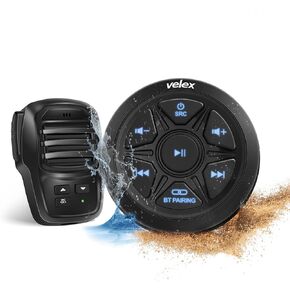 Velex Bluetooth Audio Receiver, Waterproof Marine Amplifier 2 Channel with Rechargeable Handheld Microphone Wireless Range 30 Feets