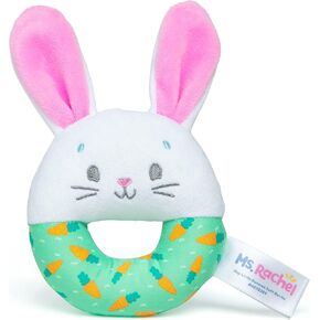 Official Hop Little Bunnies Soft Rattle Toy, Baby Teething Toys with Plush Bunny Cover, Toddler Toys for Girls & Boys for Ages 3 Months to 1+