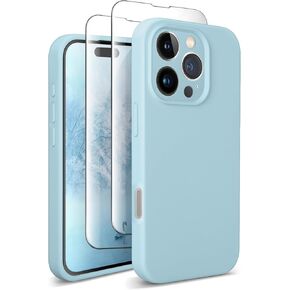 SUW Magnetic Compatible with iPhone 16 Pro Case with 2 Screen Protectors,Soft Anti-Scratch Microfiber Lining Inside,Silicone Shockproof Protective Phone Case for iPhone 16 Pro 6.3",Sky Blue