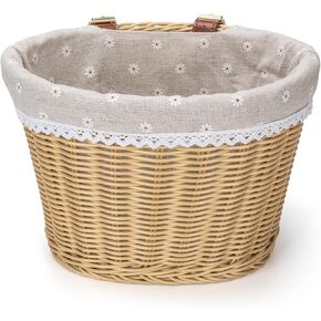 CXWXC Bike Basket - Front Bicycle Bike Basket for Girls Women - Handmade Woven Wicker Bike Baskets with Liner Detachable, Adjustable PU Straps